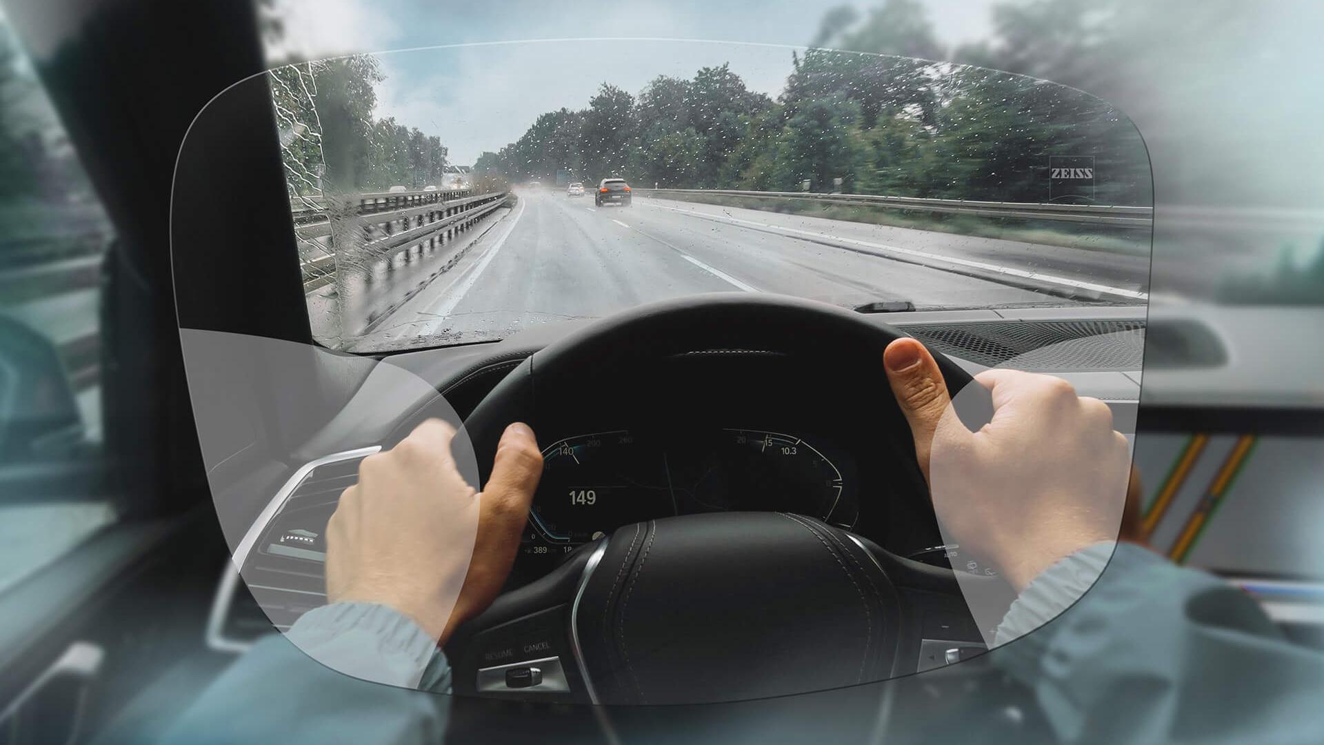 Зображення лінз ZEISS DriveSafe Progressive Individual. На рисунку показано вид крізь лінзи. 
