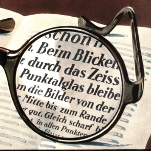 Зображення старої реклами лінз ZEISS Punktal, що демонструє чіткий зір по всій лінзі. Це стало проривом у 1912 році. 