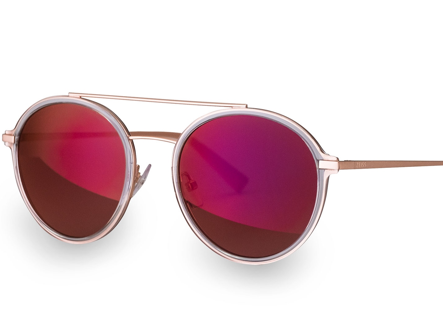 Фотографія модних сонцезахисних окулярів зі спеціальним покриттям для передньої поверхні лінз ZEISS пурпурового кольору 