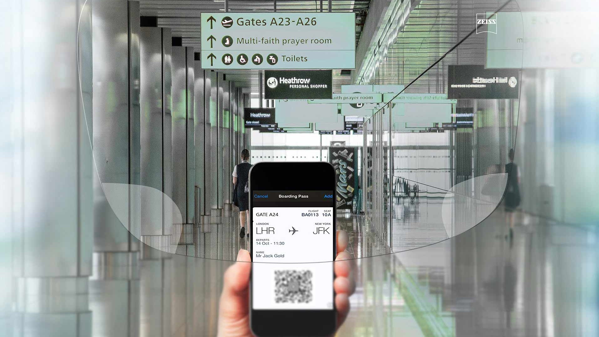 Погляд через лінзу ZEISS Digital на залу аеропорту