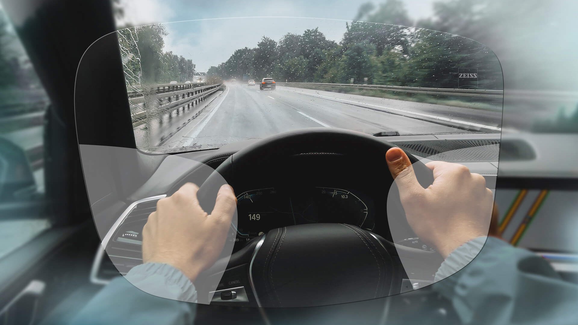 Зображення прогресивних лінз ZEISS DriveSafe. На рисунку показано вид крізь лінзи. 